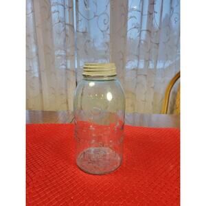 Vintage Atlas Blue Jar, Strong Shoulder, Mason Glass Half Gallon, Zin Atlas Lid